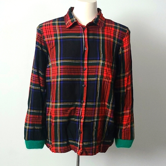 Refashioned 90s Grunge Plaid & Knit Lumberjack Shirt (M/L) - Picture 3 of 7